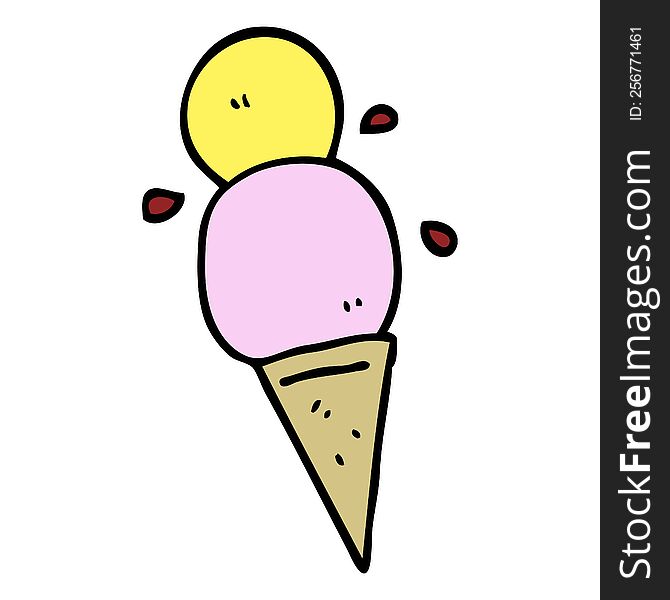 hand drawn doodle style cartoon ice cream cone