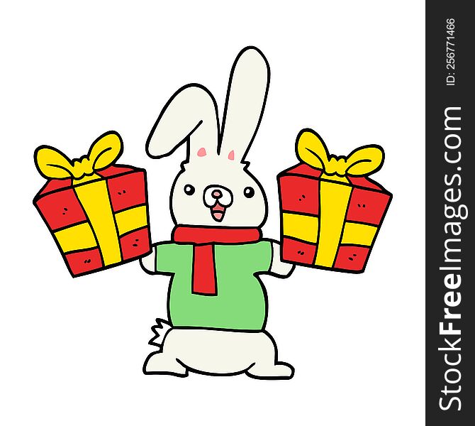 Cartoon Rabbit With Christmas Presents