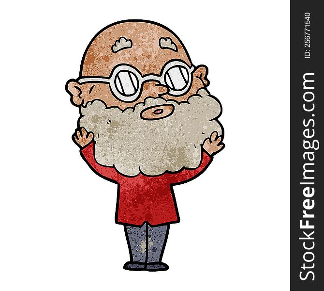 cartoon curious man with beard and glasses. cartoon curious man with beard and glasses