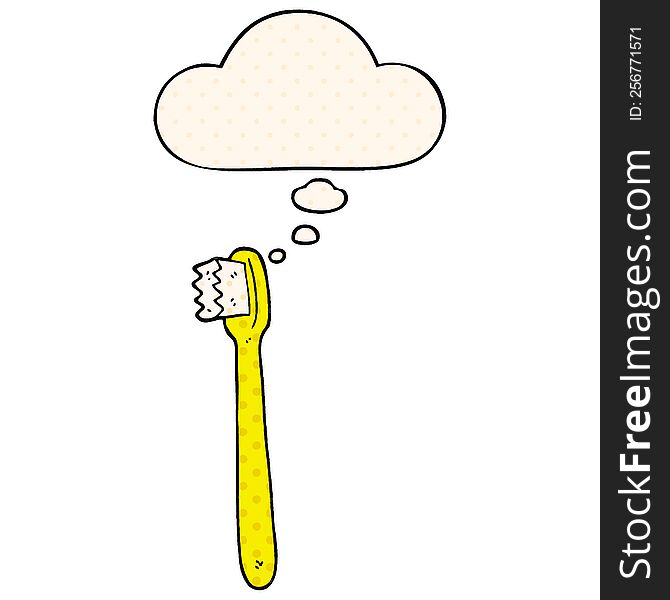 Cartoon Toothbrush And Thought Bubble In Comic Book Style