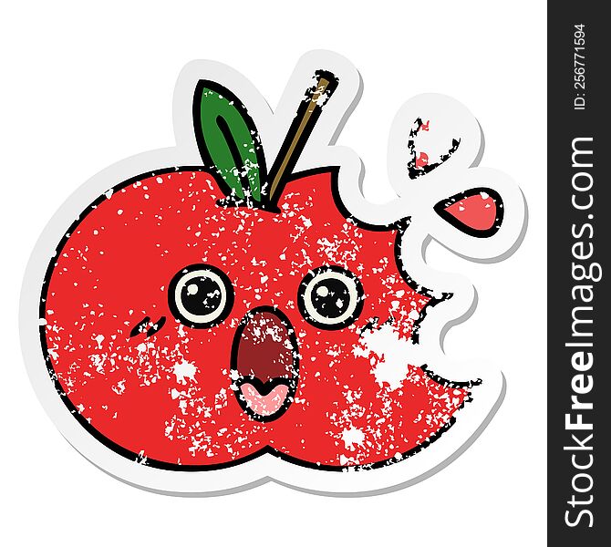 Distressed Sticker Of A Cute Cartoon Red Apple