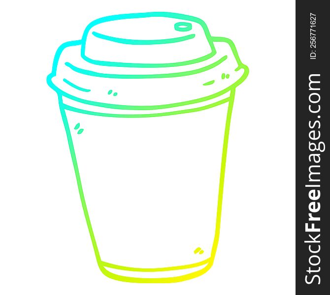 cold gradient line drawing of a cartoon takeout coffee cup