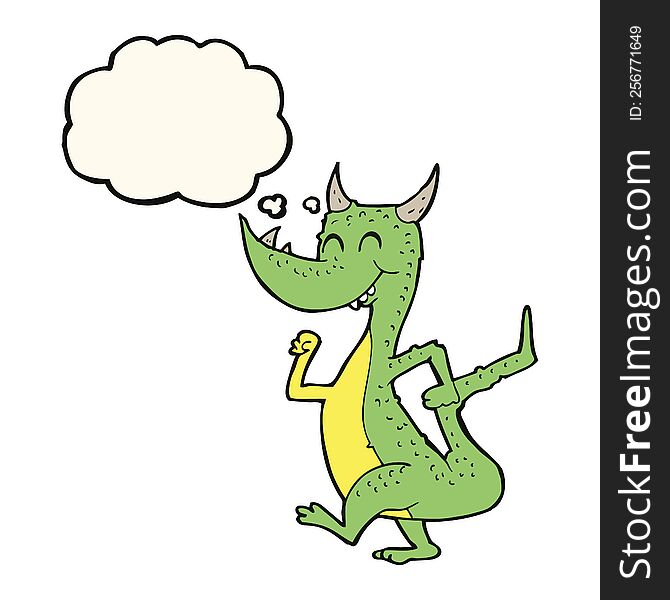 Cartoon Happy Dragon With Thought Bubble