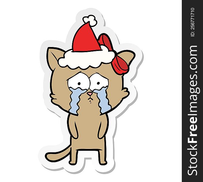 sticker cartoon of a cat wearing santa hat