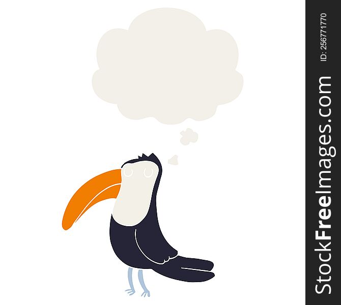 cartoon toucan with thought bubble in retro style