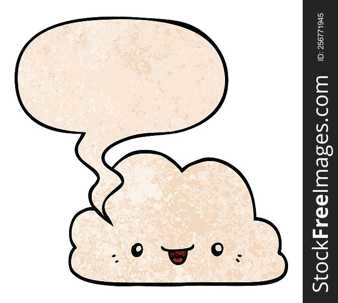 Cute Cartoon Cloud And Speech Bubble In Retro Texture Style