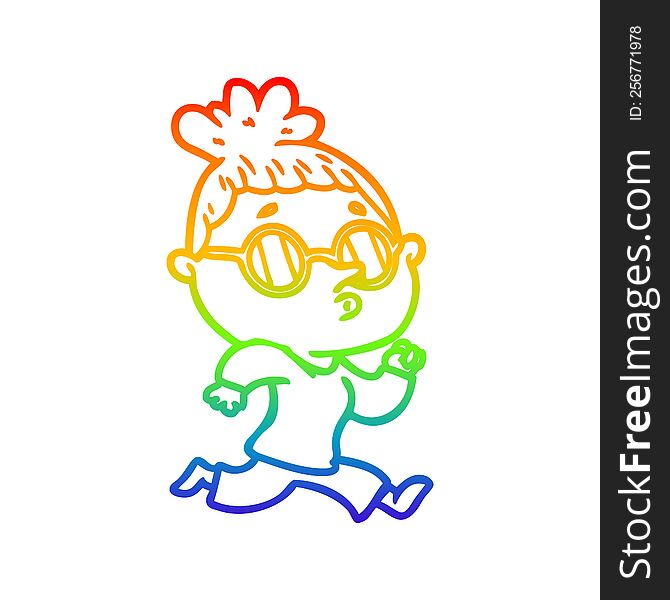 rainbow gradient line drawing of a cartoon woman wearing glasses