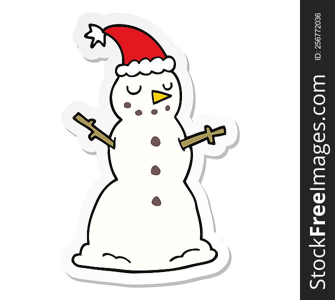 sticker of a cartoon christmas snowman