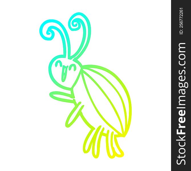 Cold Gradient Line Drawing Cartoon Happy Beetle