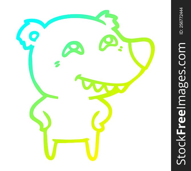 cold gradient line drawing of a cartoon bear showing teeth