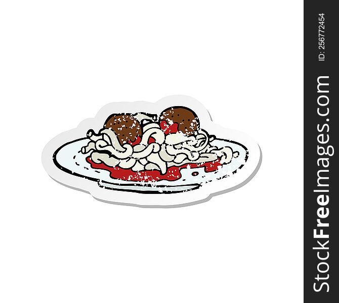 retro distressed sticker of a cartoon spaghetti and meatballs