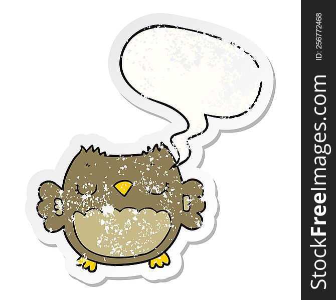 Cute Cartoon Owl And Speech Bubble Distressed Sticker