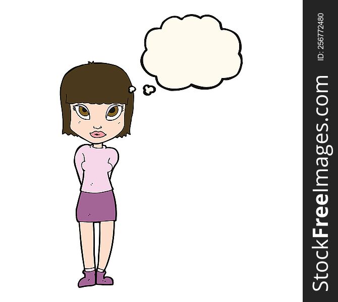 cartoon woman standing with thought bubble