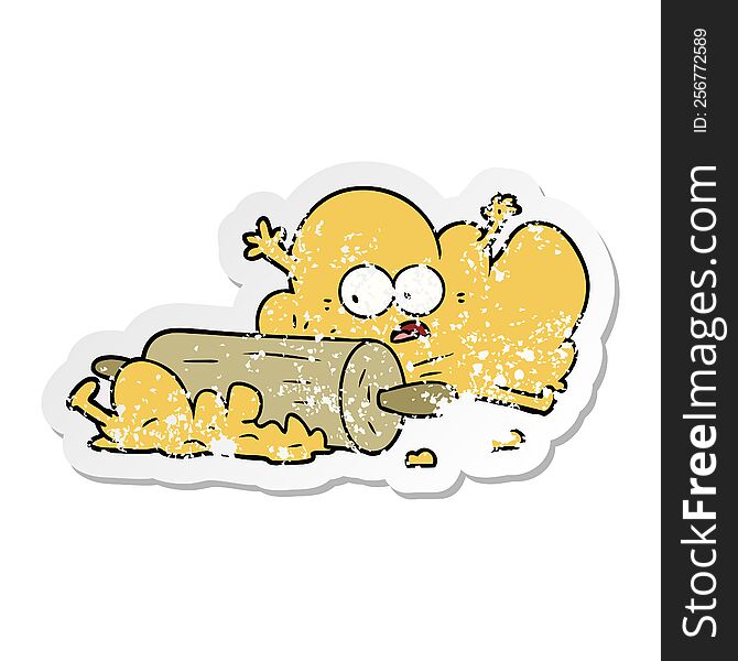 distressed sticker of a cartoon dough being rolled out