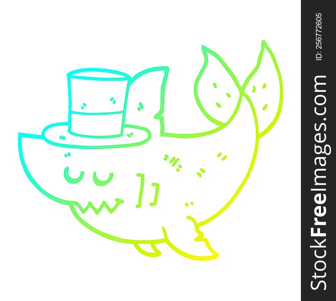 cold gradient line drawing cartoon shark wearing top hat