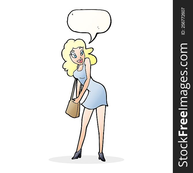 Cartoon Woman Looking In Handbag With Speech Bubble