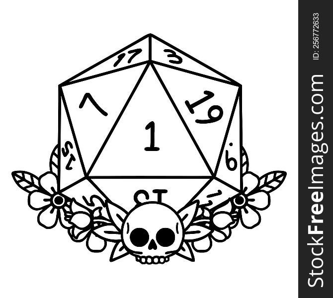 Natural One Dice Roll With Floral Elements Illustration