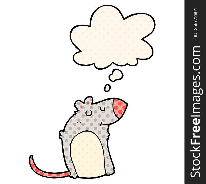cartoon fat rat with thought bubble in comic book style