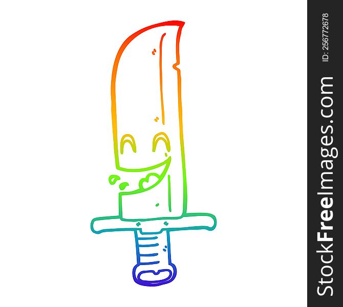 Rainbow Gradient Line Drawing Cartoon Laughing Knife