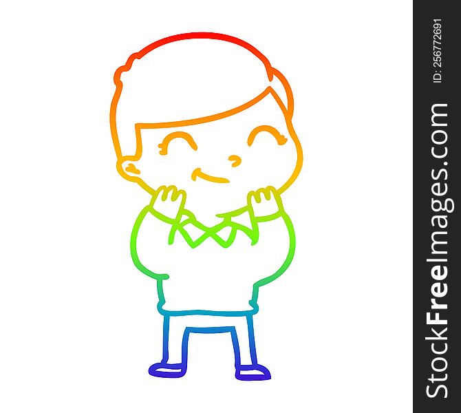 Rainbow Gradient Line Drawing Cartoon Boy Smiling