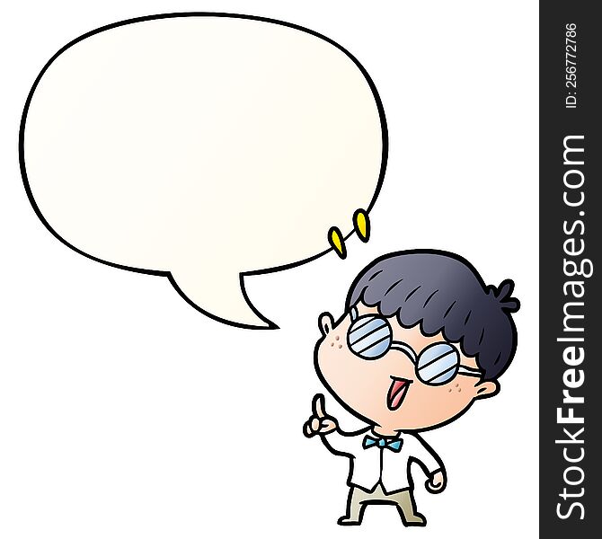 cartoon clever boy with idea with speech bubble in smooth gradient style. cartoon clever boy with idea with speech bubble in smooth gradient style
