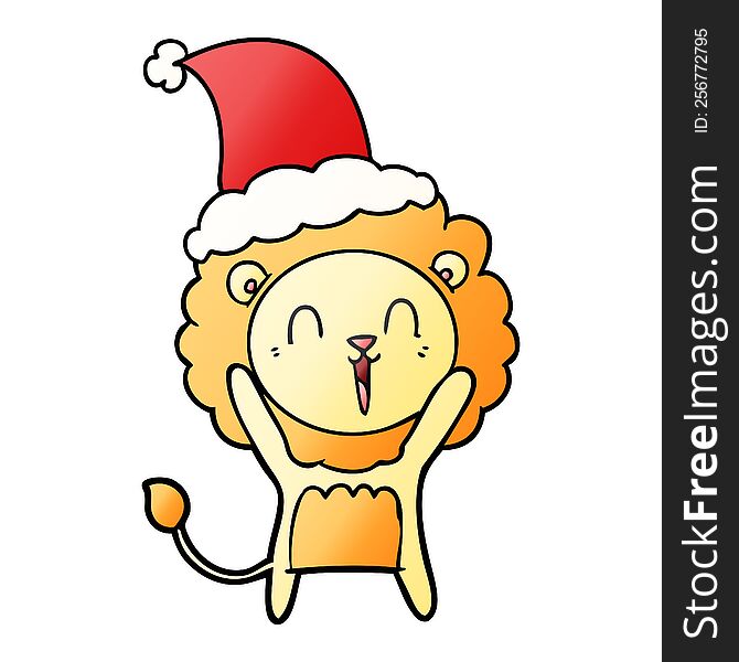Laughing Lion Gradient Cartoon Of A Wearing Santa Hat