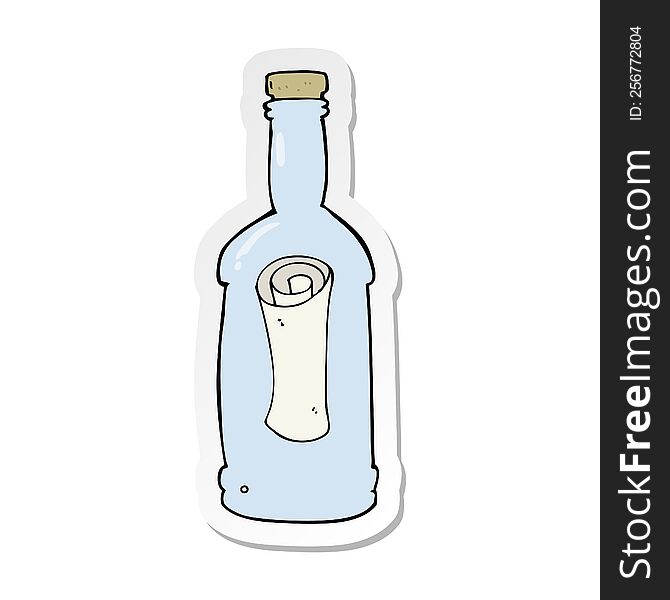 Sticker Of A Cartoon Letter In A Bottle