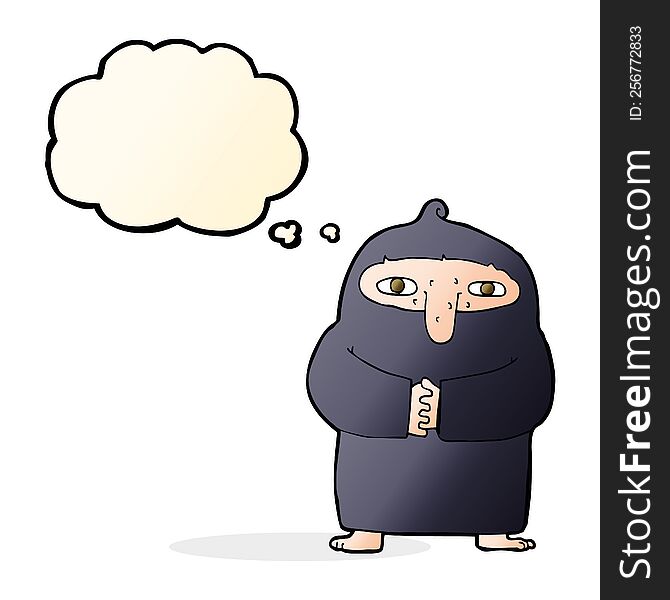 Cartoon Monk In Robe With Thought Bubble