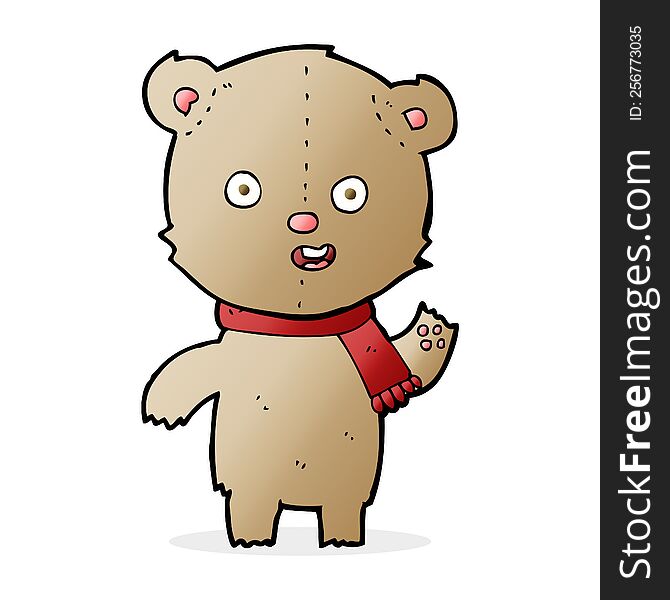 Cartoon Waving Teddy Bear With Scarf