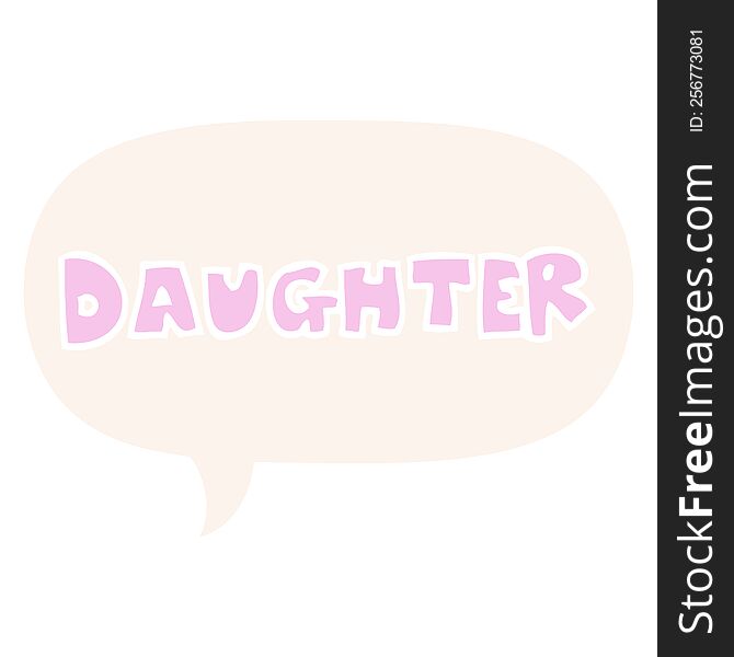 cartoon word daughter with speech bubble in retro style