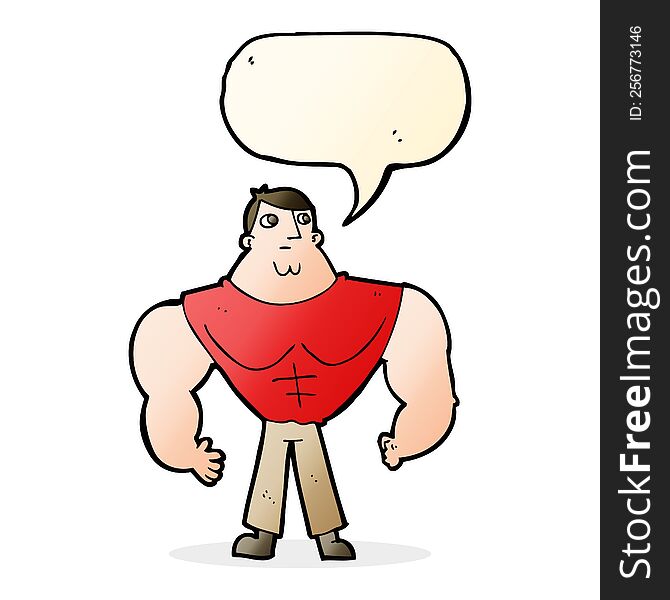 Cartoon Body Builder With Speech Bubble