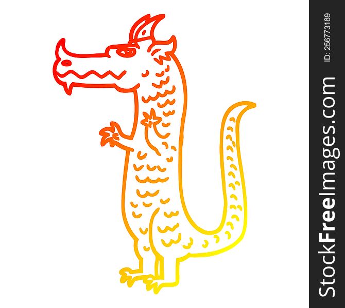 warm gradient line drawing of a cartoon dragon