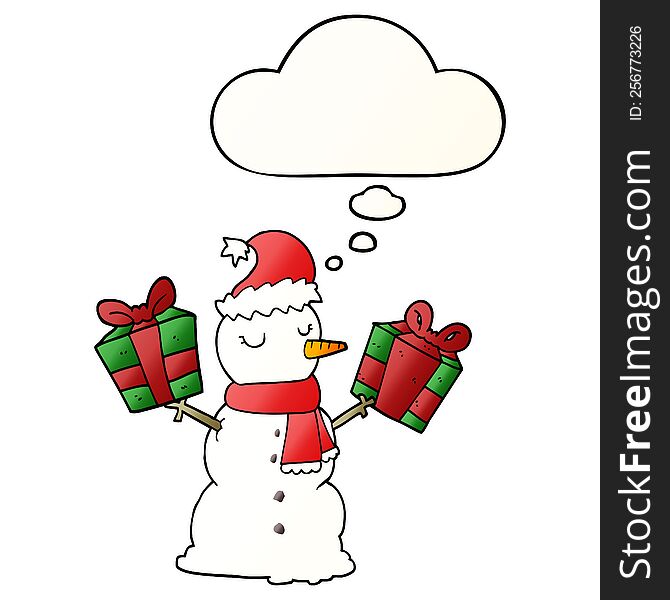 cartoon snowman with thought bubble in smooth gradient style