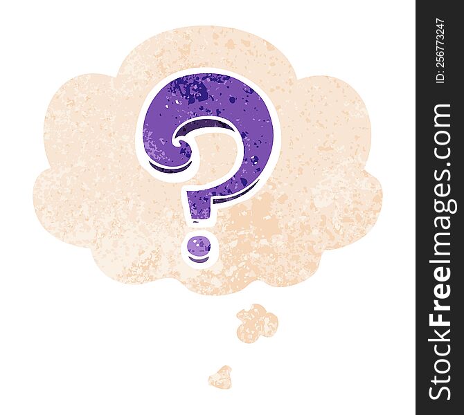Cartoon Question Mark And Thought Bubble In Retro Textured Style