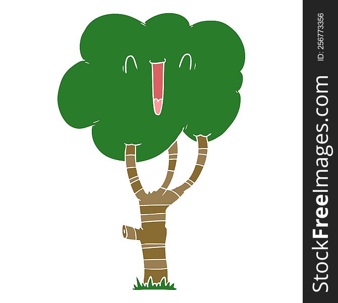 flat color style cartoon laughing tree
