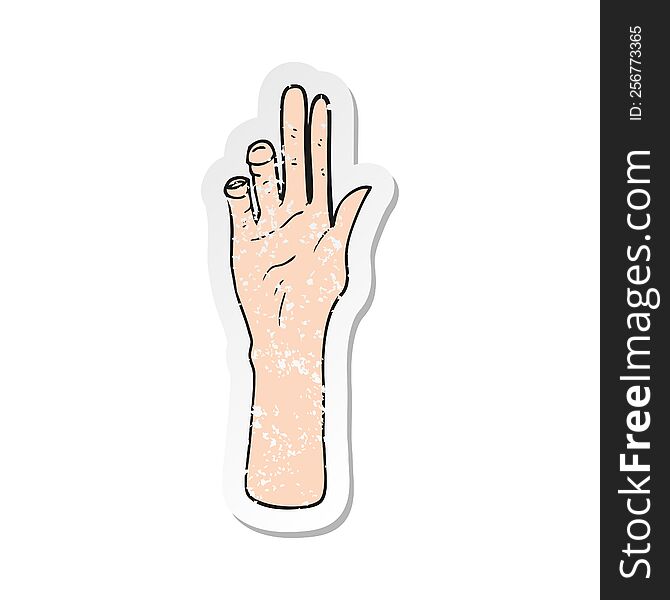 Retro Distressed Sticker Of A Cartoon Reaching Hand