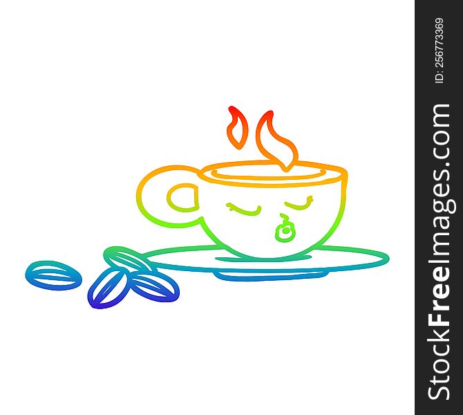 rainbow gradient line drawing of a cartoon espresso mug