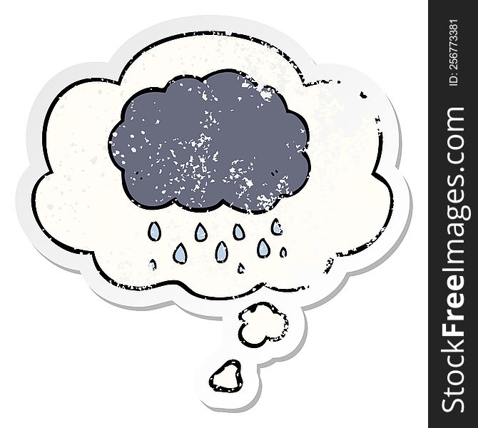Cartoon Cloud Raining And Thought Bubble As A Distressed Worn Sticker