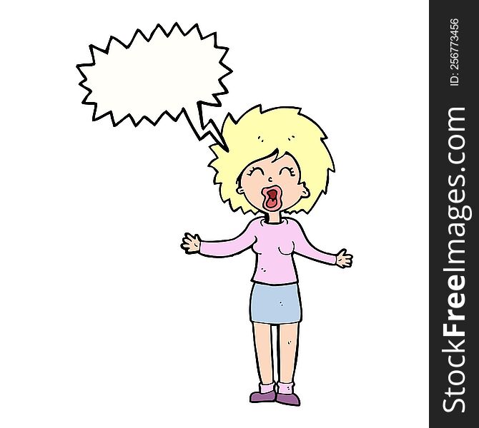 cartoon loud woman with speech bubble