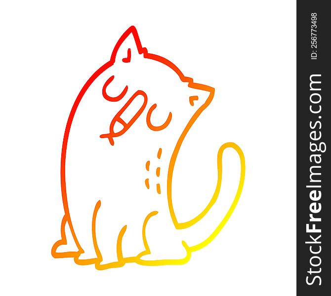 Warm Gradient Line Drawing Cartoon Funny Cat