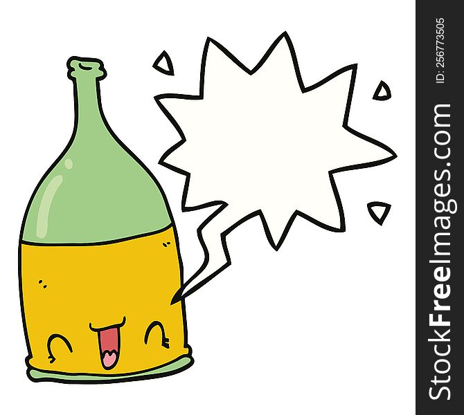 cartoon wine bottle with speech bubble. cartoon wine bottle with speech bubble