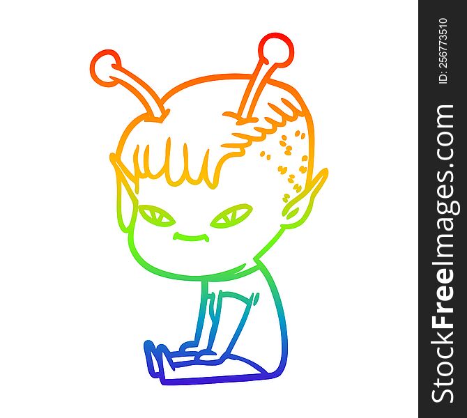 rainbow gradient line drawing cute cartoon alien girl