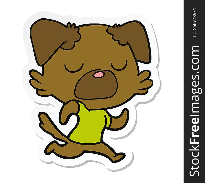 sticker of a cartoon dog jogging
