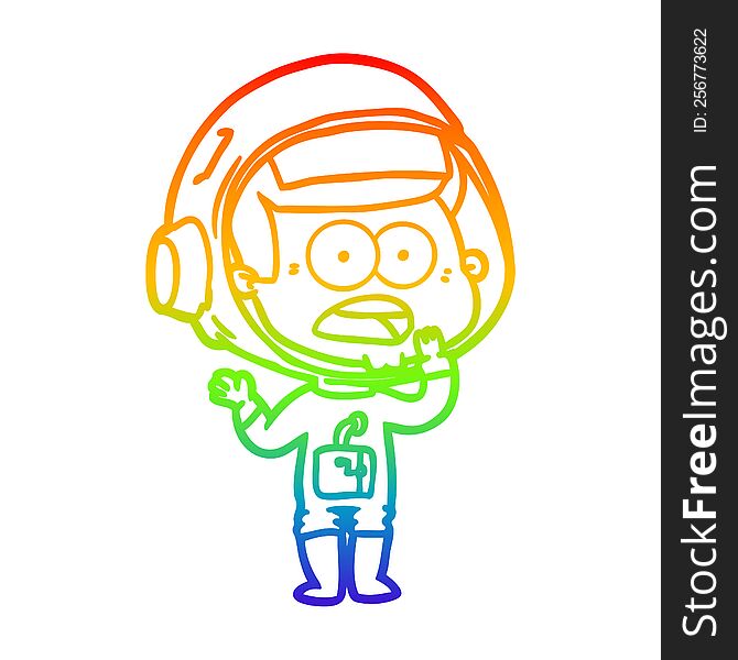 Rainbow Gradient Line Drawing Cartoon Surprised Astronaut