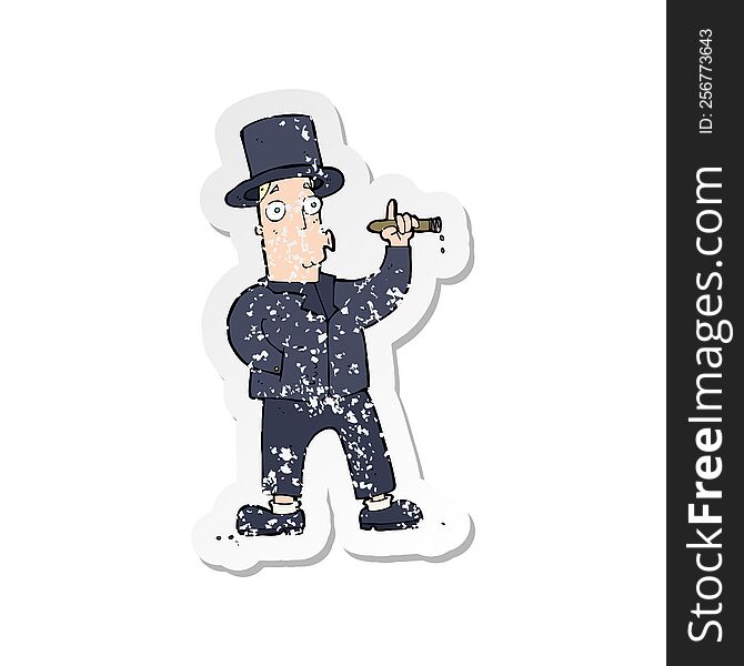 Retro Distressed Sticker Of A Cartoon Smoking Gentleman