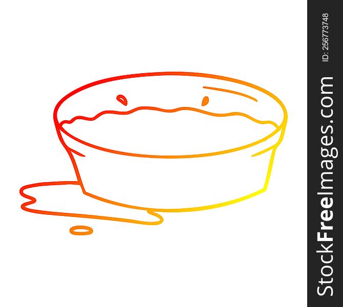 warm gradient line drawing of a cartoon dog water bowl
