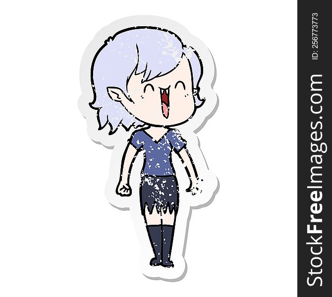 distressed sticker of a cute cartoon happy vampire girl