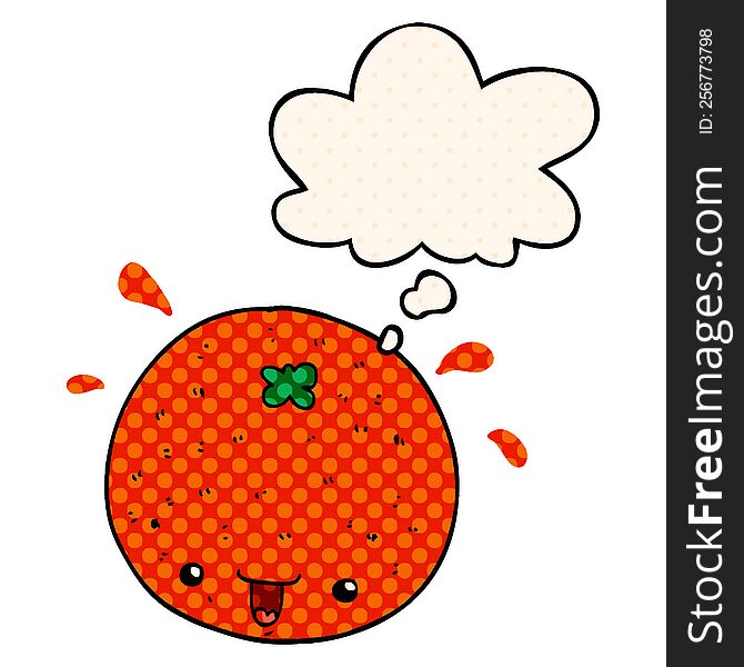 Cartoon Orange And Thought Bubble In Comic Book Style
