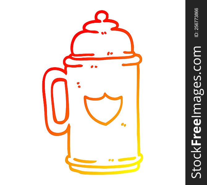 warm gradient line drawing of a cartoon traditional beer tankard