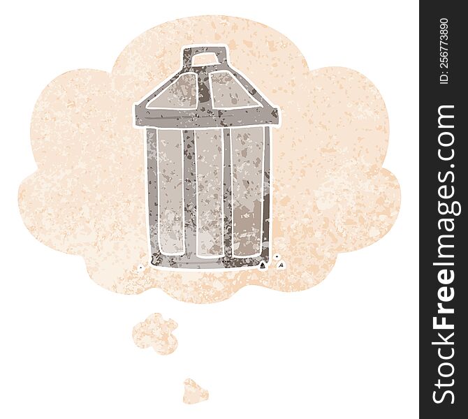 cartoon garbage can with thought bubble in grunge distressed retro textured style. cartoon garbage can with thought bubble in grunge distressed retro textured style
